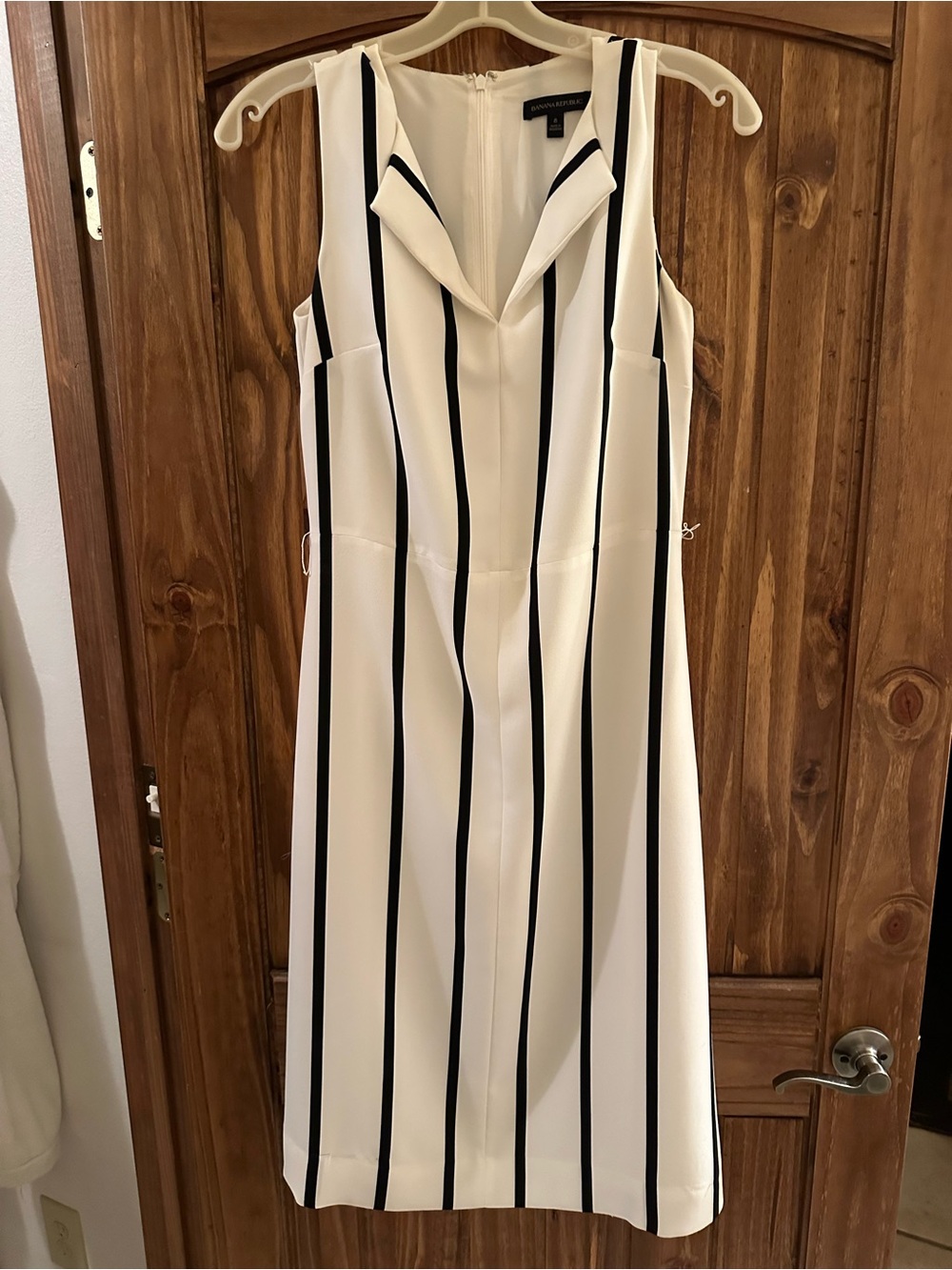 Banana Republic White Dress with Black Vertical Stripes